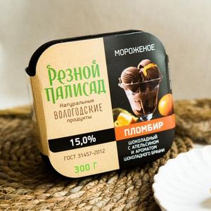Мороженое Резной Палисад шоколадный брауни 15% с апельсином контейнер 300 г, упаковка 6 шт