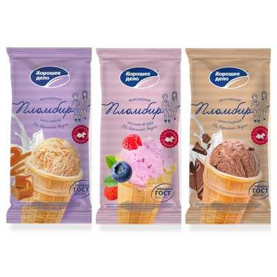 Мороженое Хорошее Дело пломбир 15% ассорти стакан 80 г, упаковка 30 шт. Упаковка 30 шт