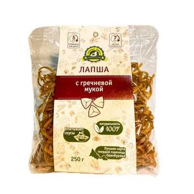 Лапша домашняя с гречневой мукой Усадьба Луниных 250 г. Упаковка 250 г